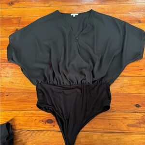 3 for $10 Black V-Neck Bodysuit White Birch XL